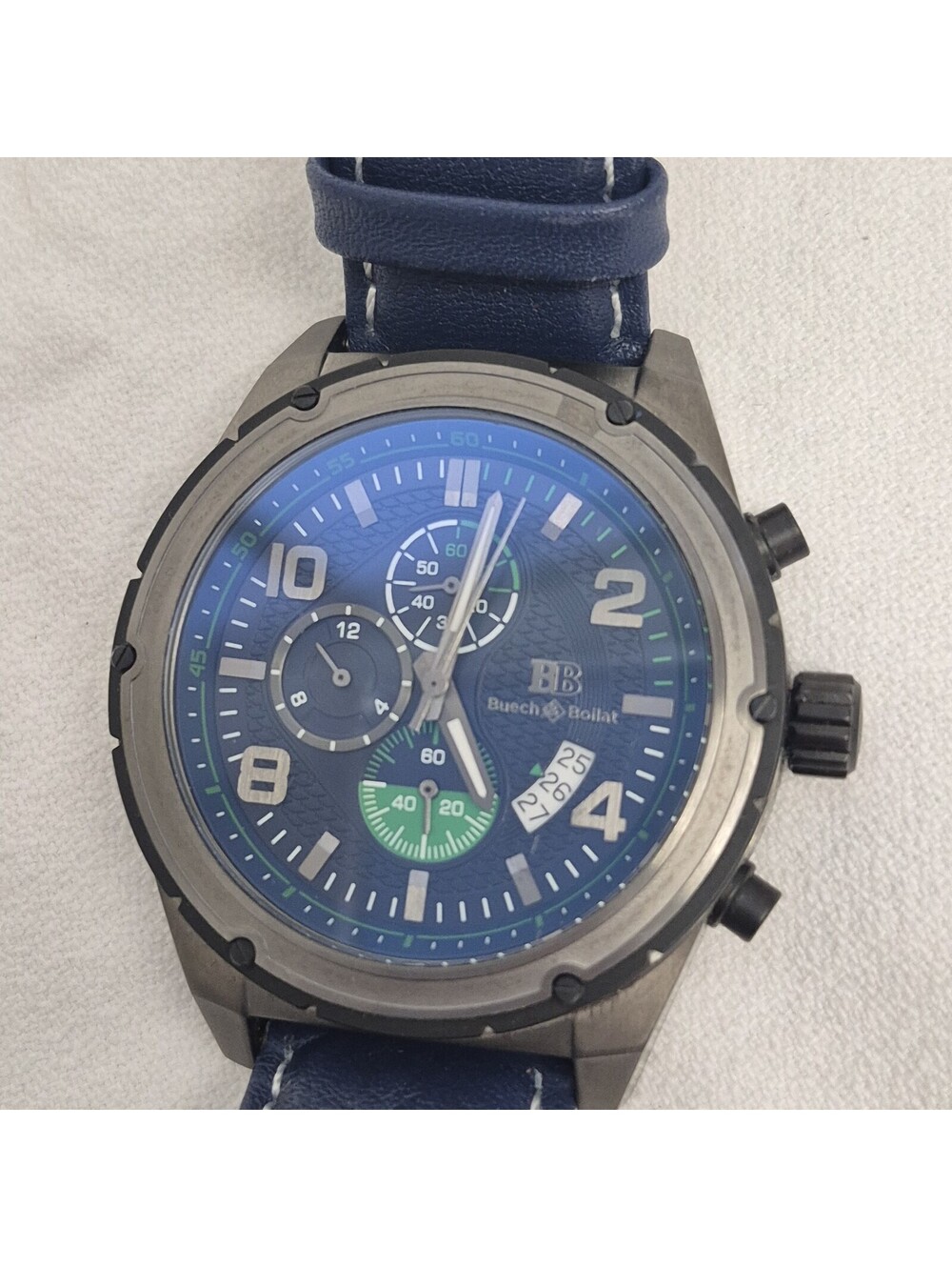 Buech & Boilat Devon 14178 Chronograph Blue Band Men's Watch MINT New Battery